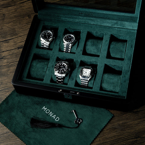 MONAD LEGACY BLACK WATCH BOX IN GREEN (8 SLOTS)