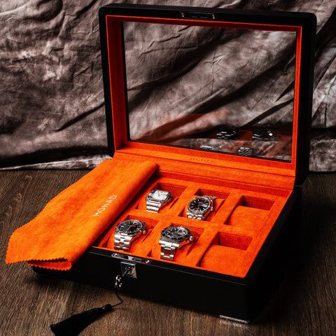 MONAD LEGACY BLACK WATCH BOX IN ORANGE (8 SLOTS)