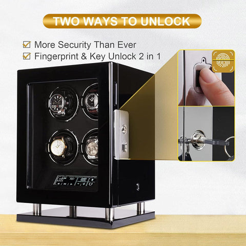 MHB Fingerprint Key-Lock LCD Remote Control Premium Watch Winder - MHB20-006