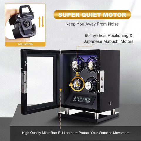 MHB Fingerprint Key-Lock LCD Remote Control Premium Watch Winder - MHB20-006