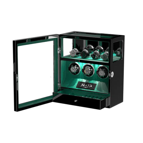 MHB 3-in-1 Fingerprint Lock LCD Remote Control Premium Watch Winder - MHB22B-034