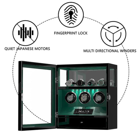 MHB 3-in-1 Fingerprint Lock LCD Remote Control Premium Watch Winder - MHB22B-034