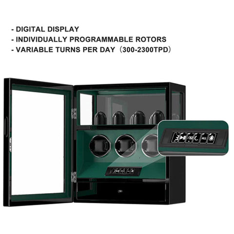 MHB 3-in-1 Fingerprint Lock LCD Remote Control Premium Watch Winder - MHB22B-034