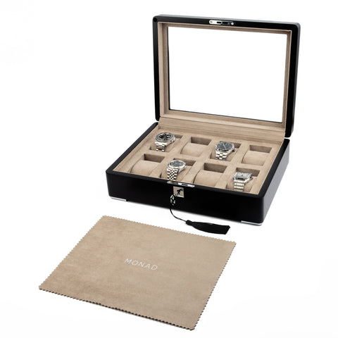 MONAD LEGACY BLACK WATCH BOX IN SAND (8 SLOTS)